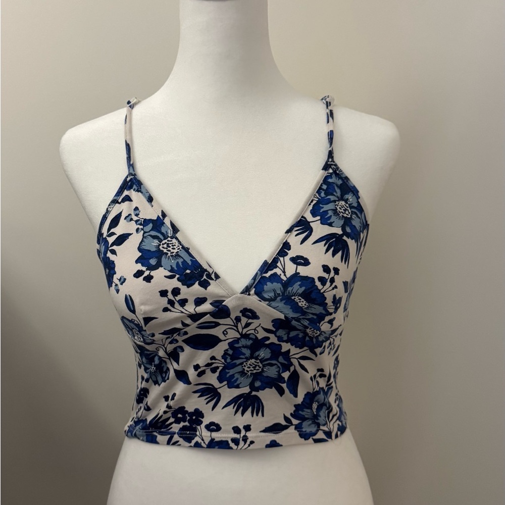 H&M Floral Blue and White Women's Top